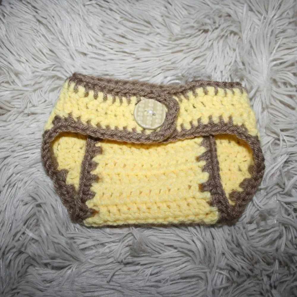 🌼 YELLOW + TAN DIAPER COVER · 0–3 MO 🤎